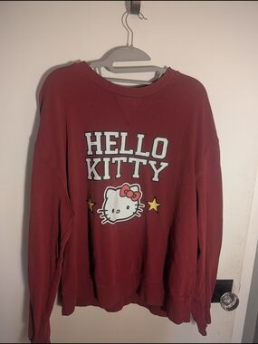 Sanrio Hello Kitty Maroon Crewneck Sweatshirt with White & Red Graphics